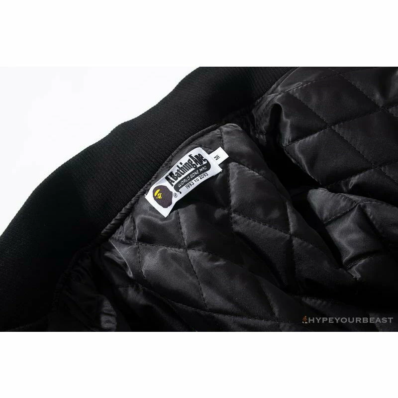 Hypeyourbeast BAPE Embroidered STA Star Stitched Woolen Baseball Jacket 'BLACK'