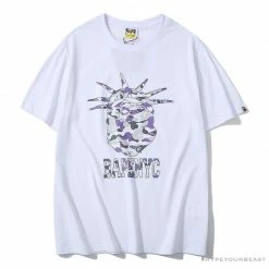 Hypeyourbeast Clothes BAPE NYC New York Limited Purple Camouflage Ape Head Tee Shirt 'WHITE'