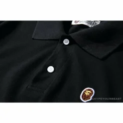 Hypeyourbeast BAPE Solid Color Versatile Embroidered Ape Head Small Badge Polo Shirt'BLACK' Clothes