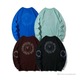Hypeyourbeast BAPE APES TOGETHER English Alphabet Ape Head Long Sleeve Shirt'BLUE'
