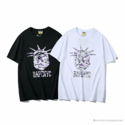 Hypeyourbeast Clothes BAPE NYC New York Limited Purple Camouflage Ape Head Tee Shirt'WHITE'