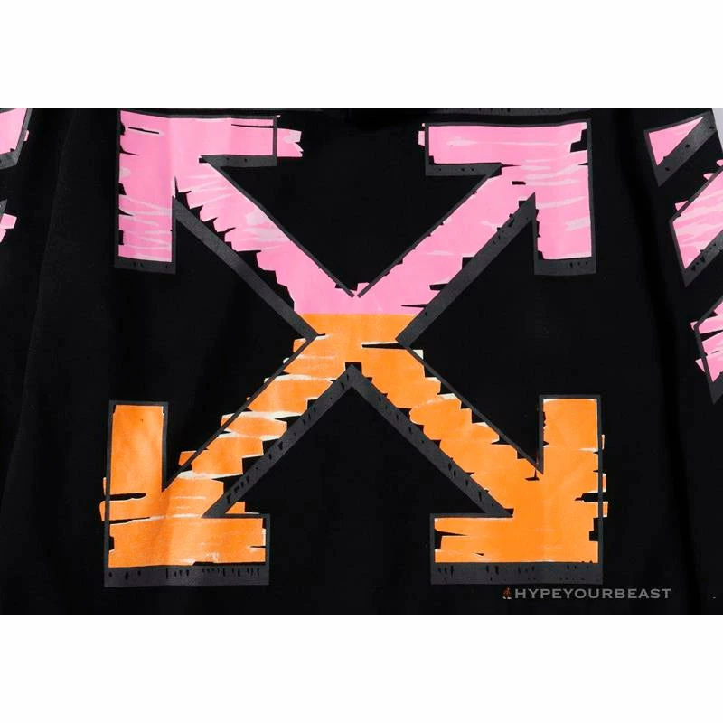Hypeyourbeast OFF-WHITE Pink Orange Arrow Hoodie 'BLACK' Hoodies & Jackets