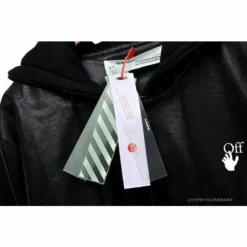 Hypeyourbeast OFF-WHITE 20FW New Logo Hooded Leather Jacket Black Hoodies & Jackets