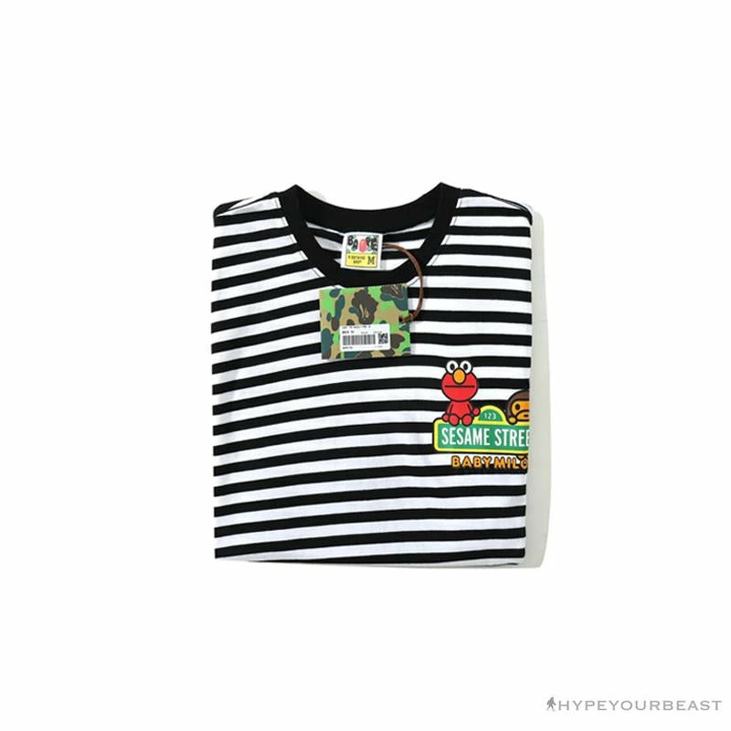 Hypeyourbeast Clothes BAPE Baby Milo Sesame Street Striped Tee Shirt 'BLACK'