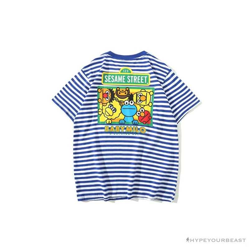 Hypeyourbeast Clothes BAPE Baby Milo Sesame Street Striped Tee Shirt 'BLUE'