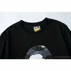 Hypeyourbeast Clothes BAPE Luminous Spots Camouflage Great Ape Man Black Head Cotton Short Sleeve Tee Shirt'BLACK'