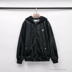 Hypeyourbeast OFF-WHITE 20FW New Logo Hooded Leather Jacket Black Hoodies & Jackets