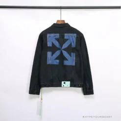 Hypeyourbeast OFF-WHITE Autumn And Winter New ️Back Blue Arrow Wash Denim Jacket Hoodies & Jackets