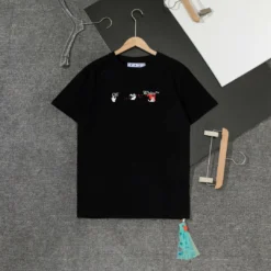 Hypeyourbeast T-Shirts OFF-WHITE Acrylic Hand-Painted Graffiti Pattern Tee Shirt 'BLACK'