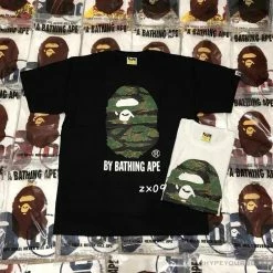 Hypeyourbeast Clothes BAPE Tiger Pattern Camouflage Ape Man Initial Print Tee Shirt'BLACK'