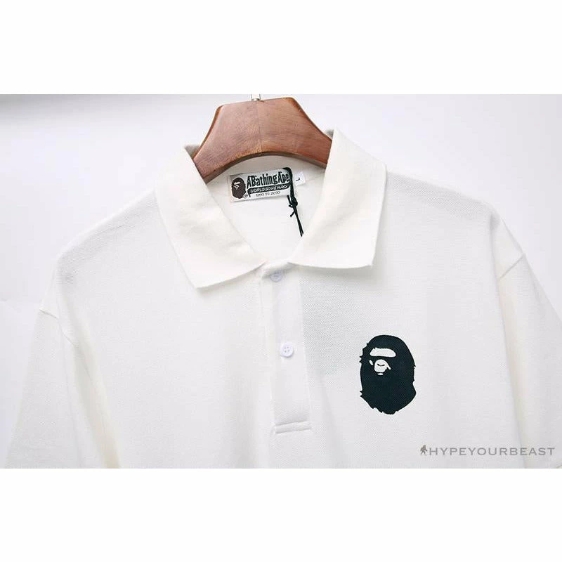 Hypeyourbeast Clothes BAPE Classic Ape Head Print Versatile Polo Shirt 'WHITE'