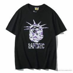 Hypeyourbeast Clothes BAPE NYC New York Limited Purple Camouflage Ape Head Tee Shirt 'BLACK'