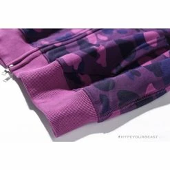 Hypeyourbeast BAPE Shark Head Classic Embroidered Camouflage Zip-Up Hoodie'PURPLE' Clothes