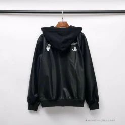 Hypeyourbeast OFF-WHITE 20FW New Logo Hooded Leather Jacket Black Hoodies & Jackets