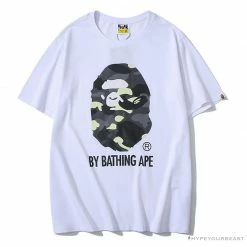 Hypeyourbeast BAPE Luminous Spots Camouflage Great Ape Man Black Head Cotton Short Sleeve Tee Shirt 'WHITE' Clothes