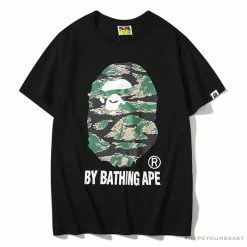 Hypeyourbeast Clothes BAPE Tiger Pattern Camouflage Ape Man Initial Print Tee Shirt 'BLACK'