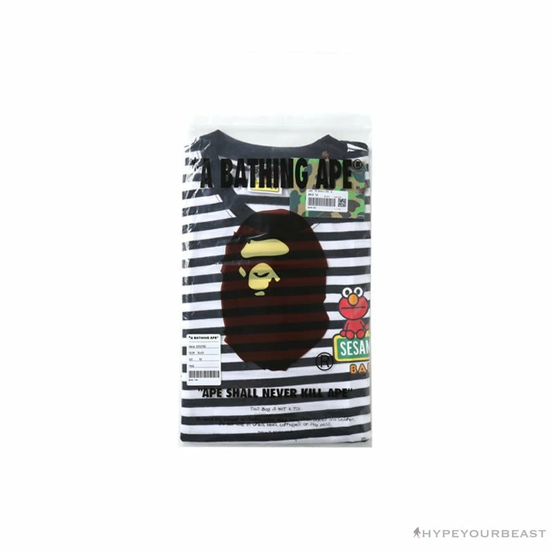 Hypeyourbeast Clothes BAPE Baby Milo Sesame Street Striped Tee Shirt 'BLACK'