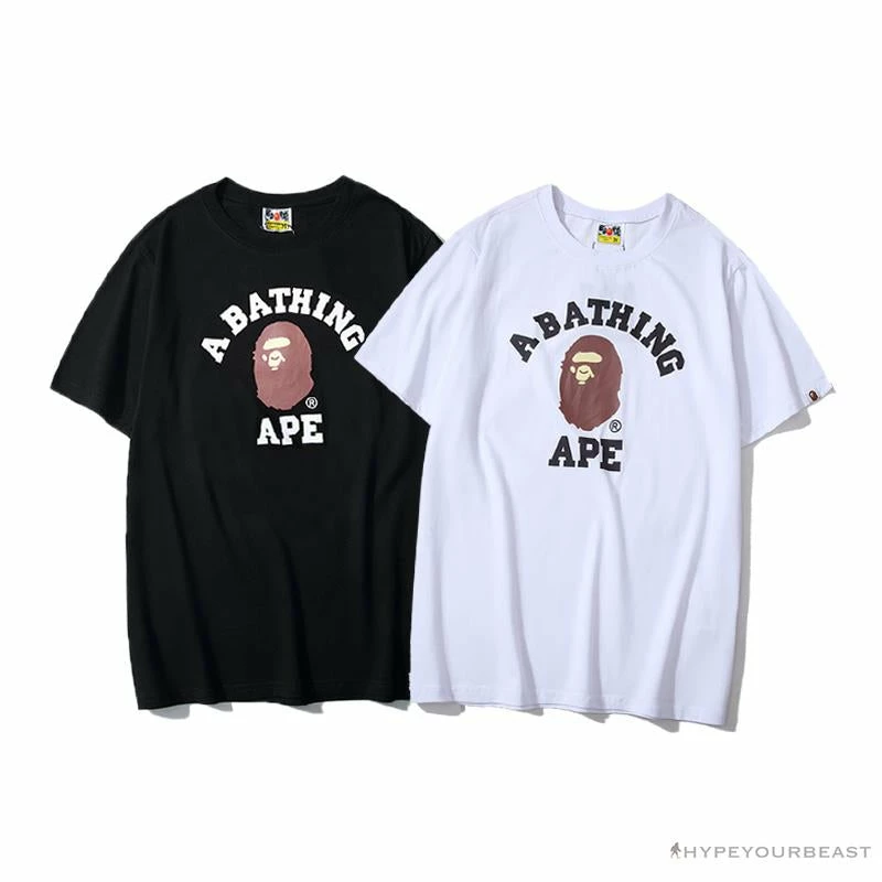 Hypeyourbeast BAPE Classic Basic Ape Man Head English LOGO Tee Shirt 'BLACK' Clothes