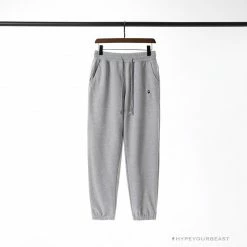 Hypeyourbeast Clothes BAPE Classic Ape Head Embroidered Standard Cotton Terry Pants 'LIGHT GREY'