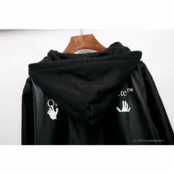 Hypeyourbeast OFF-WHITE 20FW New Logo Hooded Leather Jacket Black Hoodies & Jackets