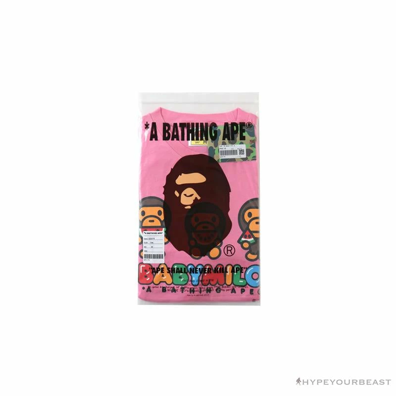 Hypeyourbeast Clothes BAPE Baby Milo Watermelon Little Monkey Tee Shirt 'PINK'