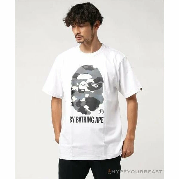 Hypeyourbeast BAPE Luminous Spots Camouflage Great Ape Man Black Head Cotton Short Sleeve Tee Shirt 'WHITE' Clothes