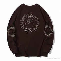 Hypeyourbeast BAPE APES TOGETHER English Alphabet Ape Head Long Sleeve Shirt 'WINE RED' Clothes