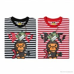 Hypeyourbeast BAPE Baby Milo Rock Bass Player Striped Tee Shirt'RED' Clothes