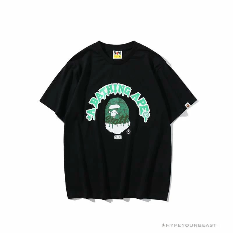 Hypeyourbeast Clothes BAPE Paint Splash Green Camouflage Tee Shirt 'BLACK'