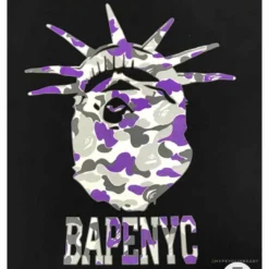 Hypeyourbeast Clothes BAPE NYC New York Limited Purple Camouflage Ape Head Tee Shirt'BLACK'