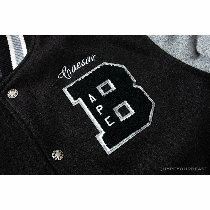 Hypeyourbeast BAPE Embroidered STA Star Stitched Woolen Baseball Jacket 'BLACK'