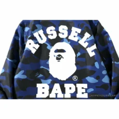 Hypeyourbeast BAPE X RUSSELL ATHLETIC Drawstring Camouflage Sweater'BLUE' Clothes