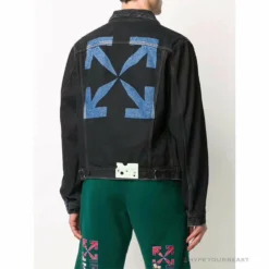 Hypeyourbeast OFF-WHITE Autumn And Winter New ️Back Blue Arrow Wash Denim Jacket Hoodies & Jackets