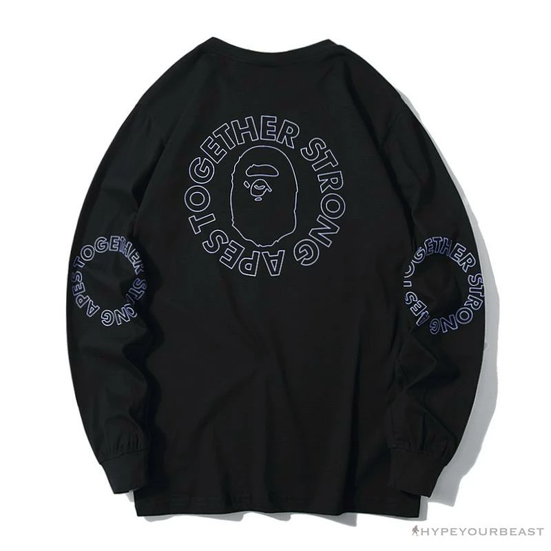 Hypeyourbeast Clothes BAPE APES TOGETHER English Alphabet Ape Head Long Sleeve Shirt 'BLACK'