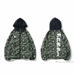 Hypeyourbeast BAPE X FCRB Joint Double Zip Camouflage Hoodie'GREEN'