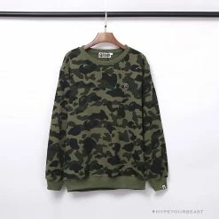 Hypeyourbeast Clothes BAPE Classic Ape Head Embroidered Camouflage Long Sleeve Shirt 'GREEN'