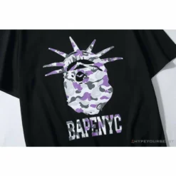 Hypeyourbeast Clothes BAPE NYC New York Limited Purple Camouflage Ape Head Tee Shirt'BLACK'