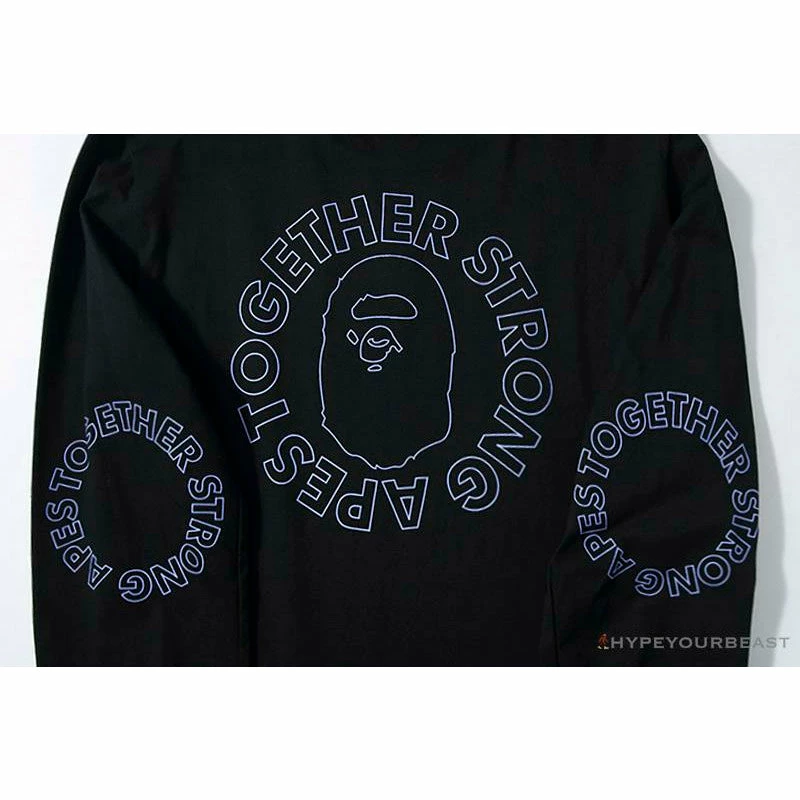 Hypeyourbeast Clothes BAPE APES TOGETHER English Alphabet Ape Head Long Sleeve Shirt 'BLACK'