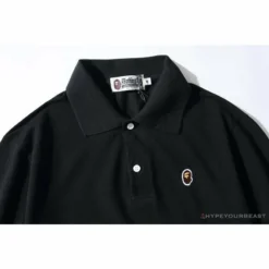 Hypeyourbeast BAPE Solid Color Versatile Embroidered Ape Head Small Badge Polo Shirt'BLACK' Clothes
