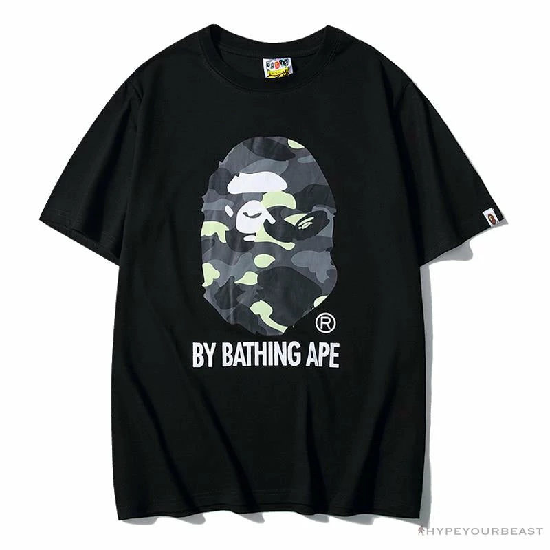 Hypeyourbeast Clothes BAPE Luminous Spots Camouflage Great Ape Man Black Head Cotton Short Sleeve Tee Shirt 'BLACK'