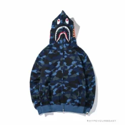 Hypeyourbeast BAPE Shark Head Classic Embroidered Camouflage Zip-Up Hoodie 'BLUE'