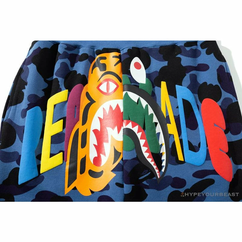 Hypeyourbeast BAPE X READYMADE Tiger Head Foam Camouflage Shorts 'BLUE' Clothes