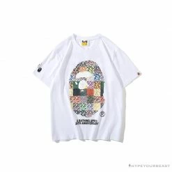 Hypeyourbeast Clothes BAPE Ape Man Head 28th Anniversary Camouflage Color Block Tee 'WHITE'