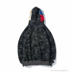 Hypeyourbeast BAPE Shark Head Classic Embroidered Camouflage Zip-Up Hoodie 'GREY' Clothes