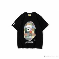 Hypeyourbeast BAPE Ape Man Head 28th Anniversary Camouflage Color Block Tee 'BLACK'