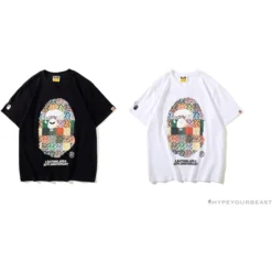 Hypeyourbeast BAPE Ape Man Head 28th Anniversary Camouflage Color Block Tee'BLACK'