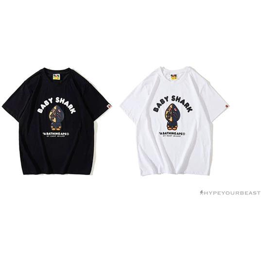 Hypeyourbeast Clothes BAPE Baby Shark Blue Shark Tee Shirt 'WHITE'