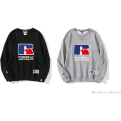 Hypeyourbeast BAPE X RUSSELL ATHLETIC Joint Pullover Long Sleeve Shirt'GREY'
