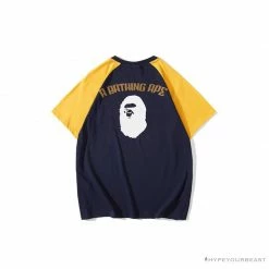 Hypeyourbeast Clothes BAPE Japanese Ninja Ape Man Raglan Sleeve Color Block Tee Shirt 'YELLOW'