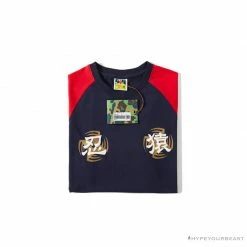 Hypeyourbeast Clothes BAPE Japanese Ninja Ape Man Raglan Sleeve Color Block Tee Shirt'RED'